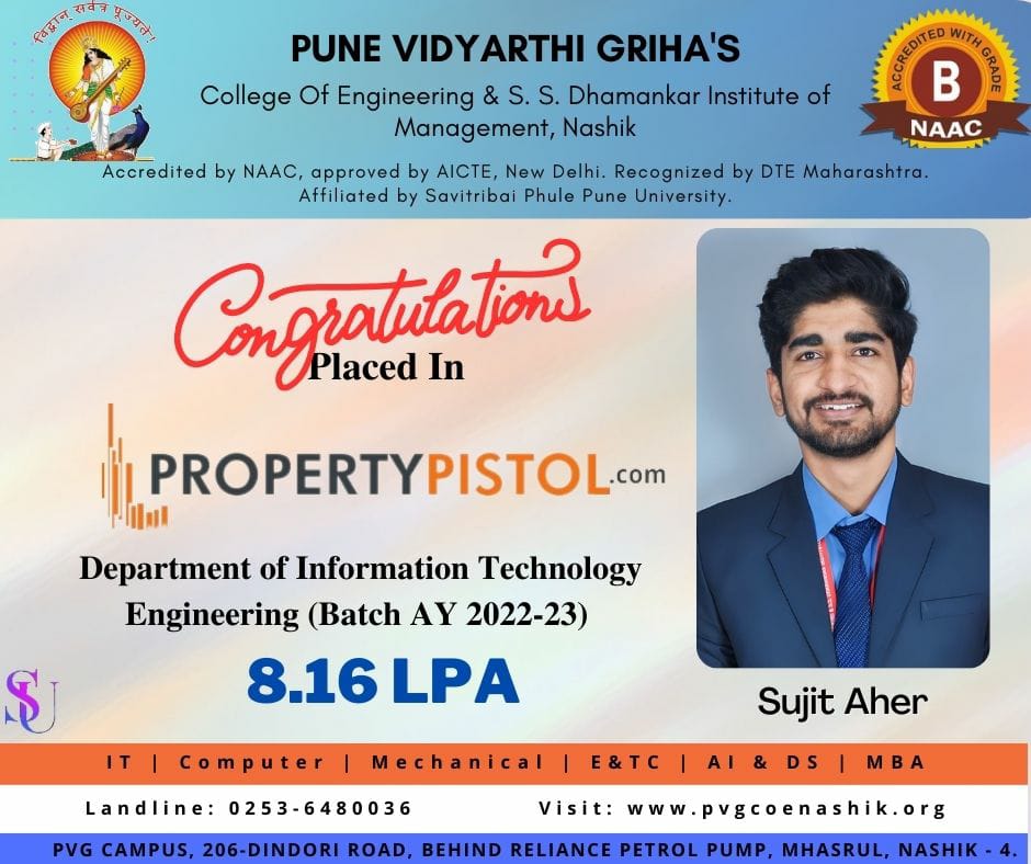 Heartiest congratulations –Sujit Aher got Placed in Propertypistol